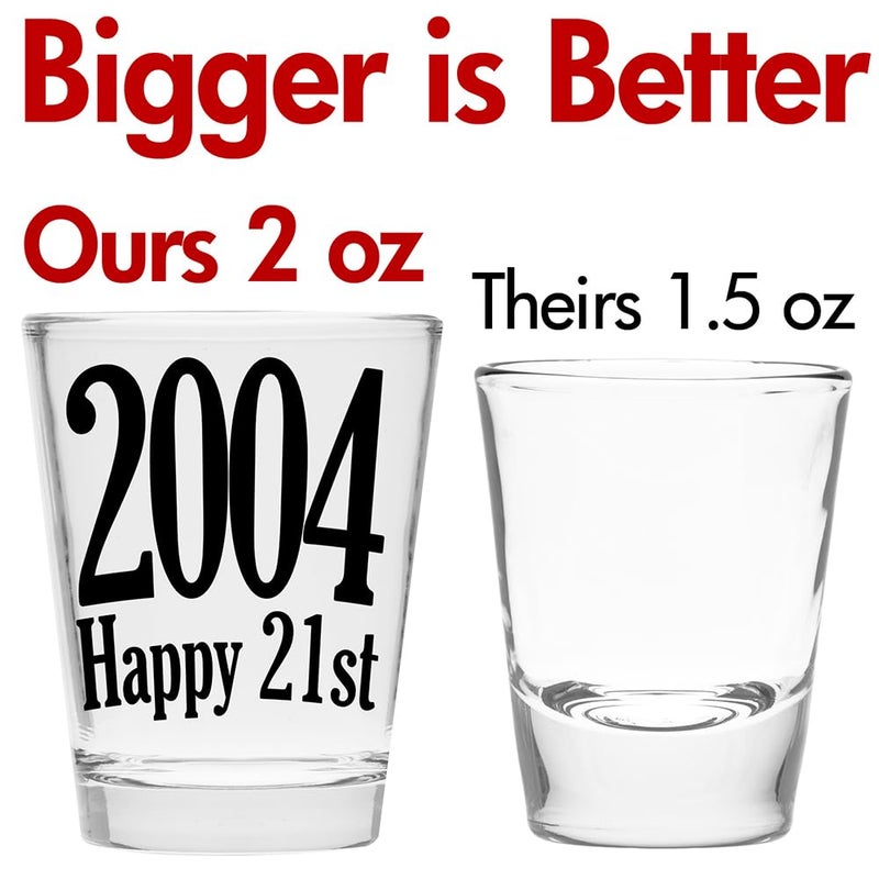 Make Em Laugh 2004 Happy 21st Birthday Shot Glass Gift - Celebrate Turning Twenty-One - Perfect Birthday Gifts for Him or Her - Party Supplies - Image 2